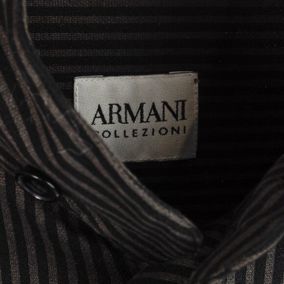 Armani Collezioni Grey and Black Striped Jersey Button-Up Shirt - Picture 6 of 10